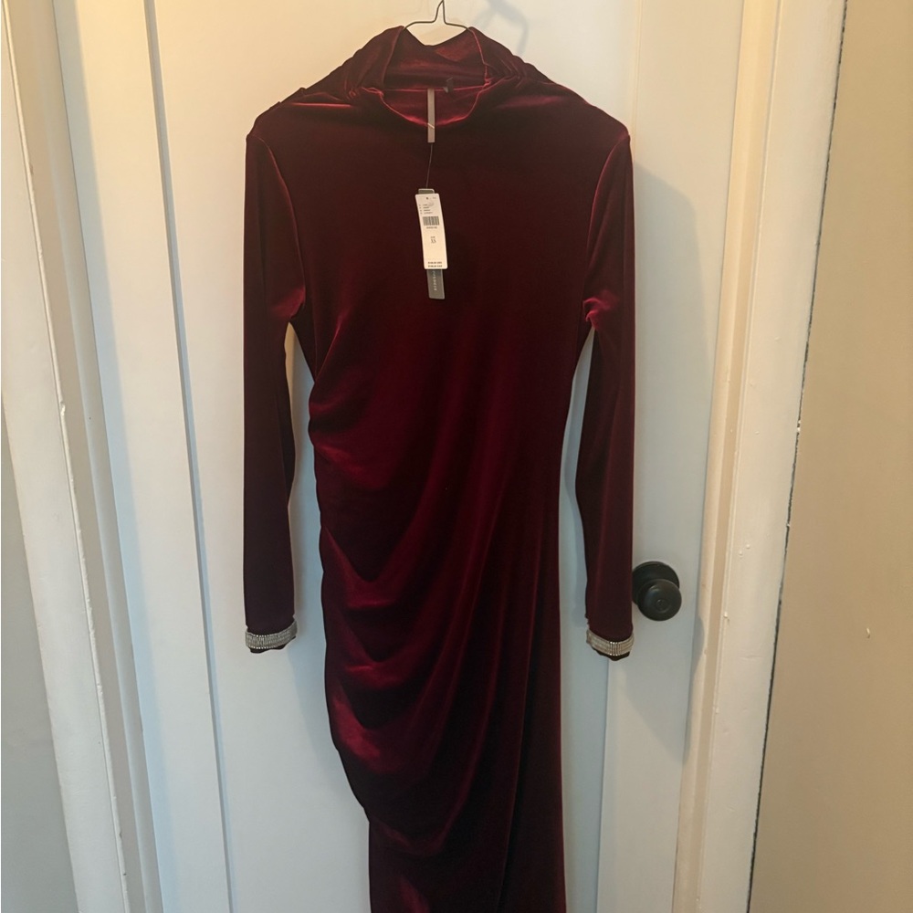 Anthropologie Burgundy Velvet Long Sleeve Dress